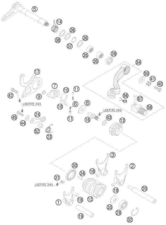 Sprängskiss: Shifting Mechanism – KTM 125 EXC FACTORY EDIT. 2011