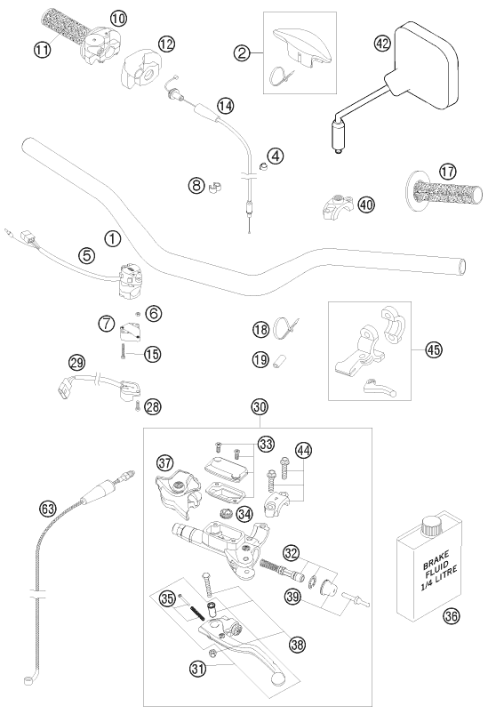Sprängskiss: Handlebar, Controls – KTM 250 EXC 2008