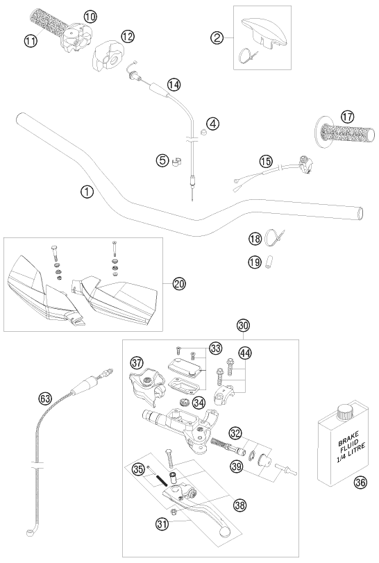 Sprängskiss: Handlebar, Controls – KTM 250 XC 2008