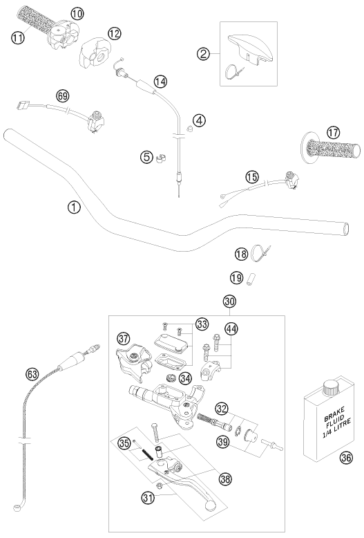 Sprängskiss: Handlebar, Controls – KTM 300 XC-W 2008