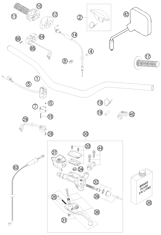 Sprängskiss: Handlebar, Controls – KTM 250 EXC 2008