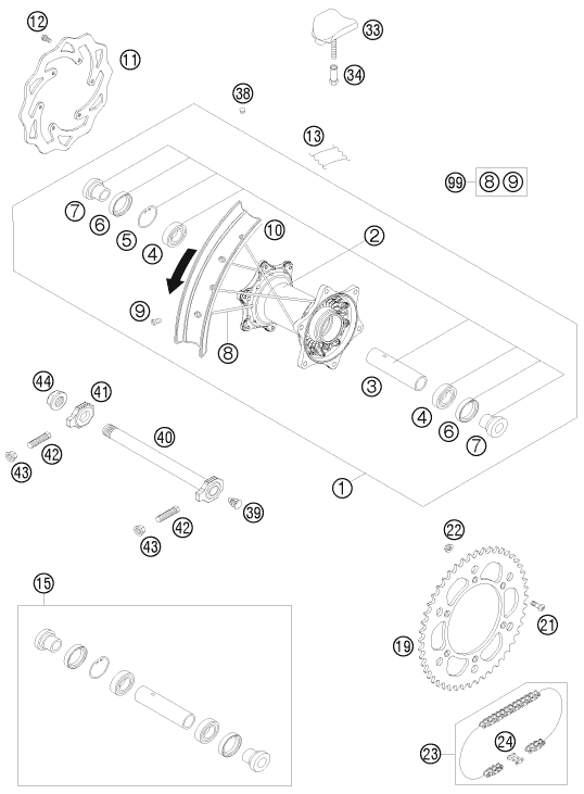 Sprängskiss: Rear Wheel – KTM 250 EXC-F 2011