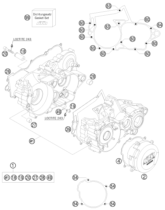 Sprängskiss: Engine Case – KTM 250 SX 2008