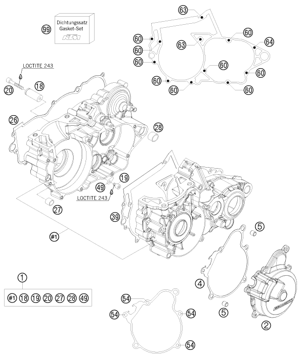 Sprängskiss: Engine Case – KTM 250 EXC SIX-DAYS 2008