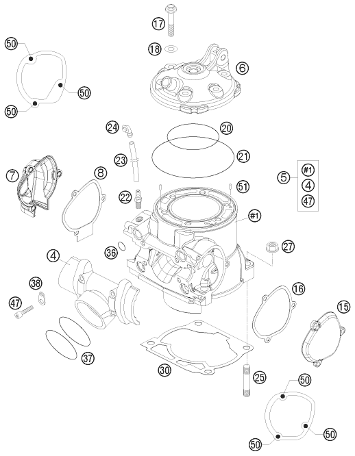 Sprängskiss: Cylinder, Cylinder Head – KTM 300 XC 2009