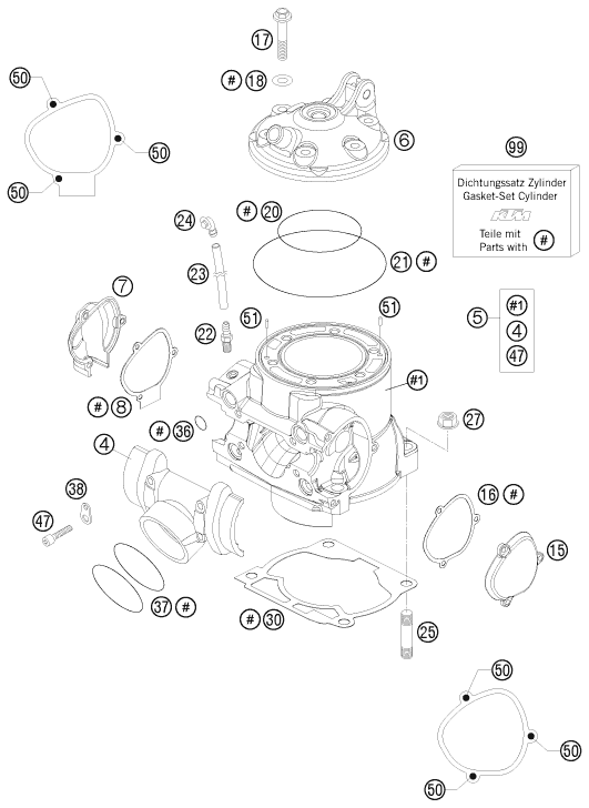 Sprängskiss: Cylinder, Cylinder Head – KTM 250 EXC SIX-DAYS 2008
