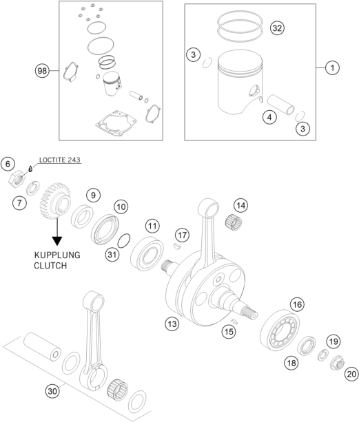 Sprängskiss: Crankshaft, Piston – KTM 300 XC 2009