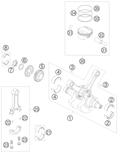 Sprängskiss: Crankshaft, Piston – KTM 950 SUPER ENDURO R 2008
