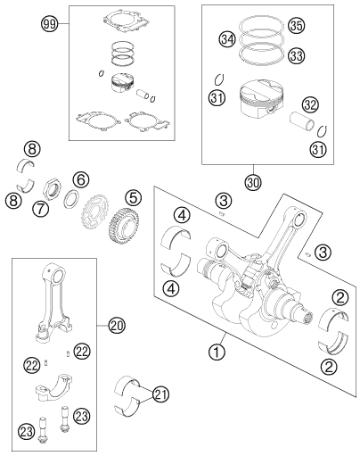 Sprängskiss: Crankshaft, Piston – KTM 990 ADVENTURE S 2008