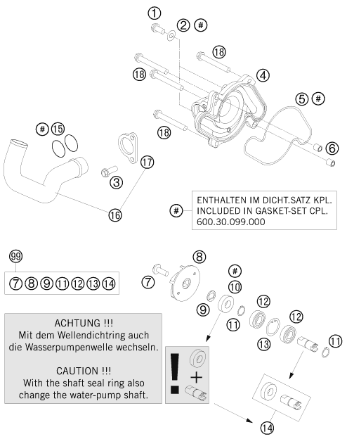 Sprängskiss: Water Pump – KTM 990 SUPER DUKE BLACK 2007