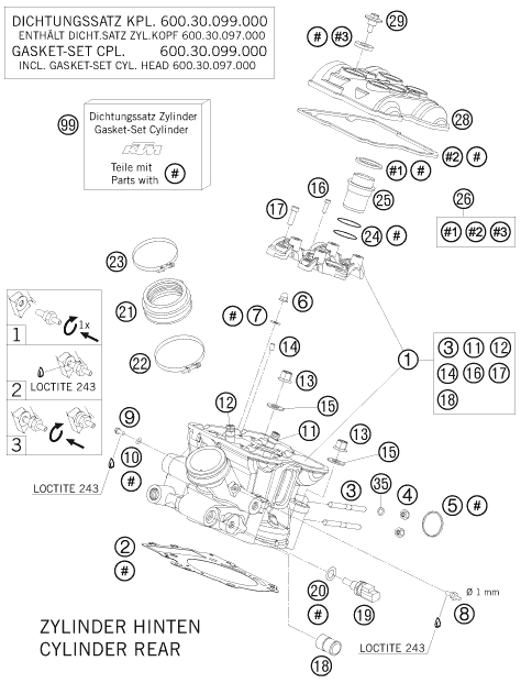 Sprängskiss: Cylinder Head Rear – KTM 990 ADVENTURE S 2008