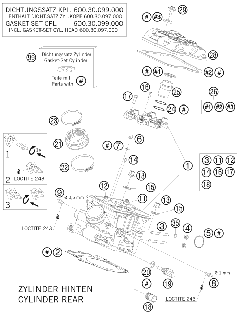Sprängskiss: Cylinder Head Rear – KTM 990 ADVENTURE S 2008