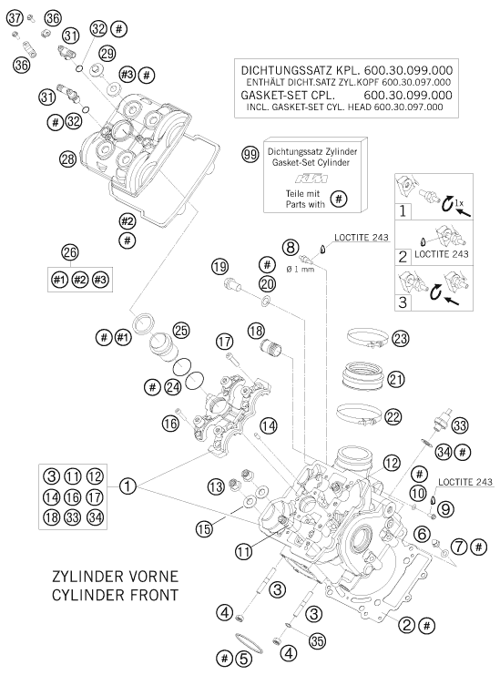 Sprängskiss: Cylinder Head Front – KTM 990 ADVENTURE R 2010