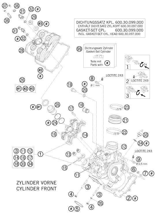 Sprängskiss: Cylinder Head Front – KTM 990 ADVENTURE S 2008