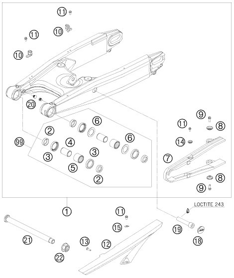 Sprängskiss: Swing Arm – KTM 990 SUPER DUKE BLACK 2008
