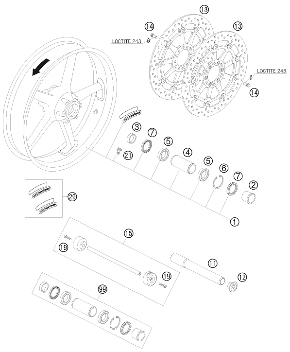 Sprängskiss: Front Wheel – KTM 990 SUPER DUKE R 2008