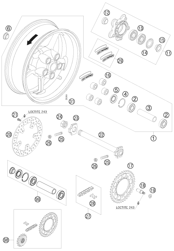 Sprängskiss: Rear Wheel – KTM 990 SUPER DUKE BLACK 2008