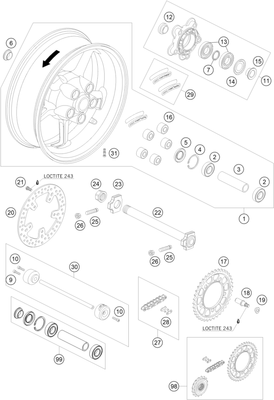 Sprängskiss: Rear Wheel – KTM 990 SUPER DUKE R 2008