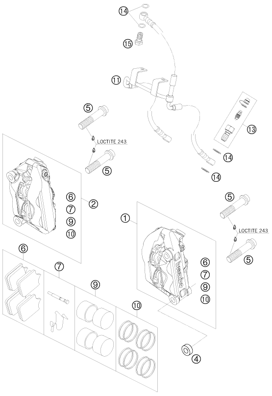 Sprängskiss: Front Brake Caliper – KTM 990 SUPER DUKE BLACK 2008