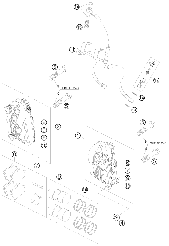 Sprängskiss: Front Brake Caliper – KTM 990 SUPER DUKE R 2008