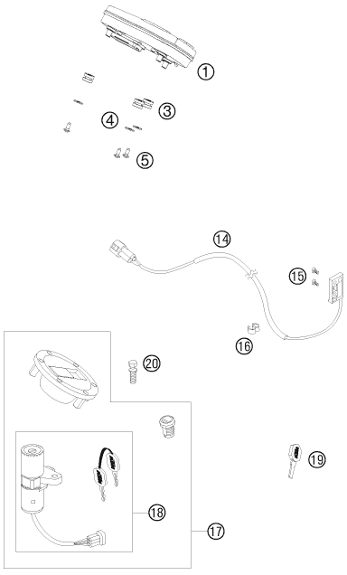 Sprängskiss: Instruments / Lock System – KTM 990 SUPER DUKE BLACK 2008