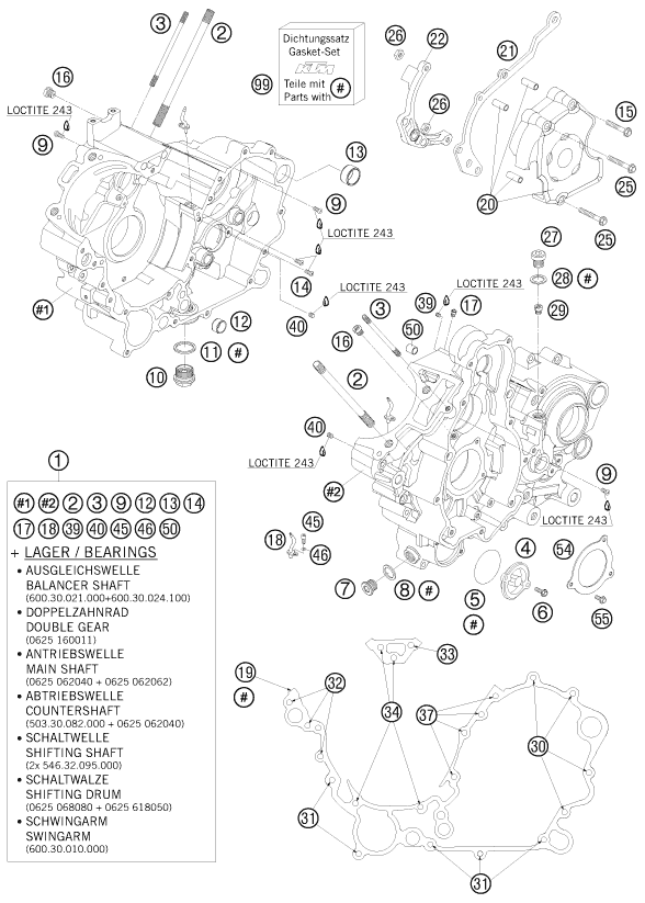 Sprängskiss: Engine Case – KTM 990 SUPER DUKE BLACK 2008