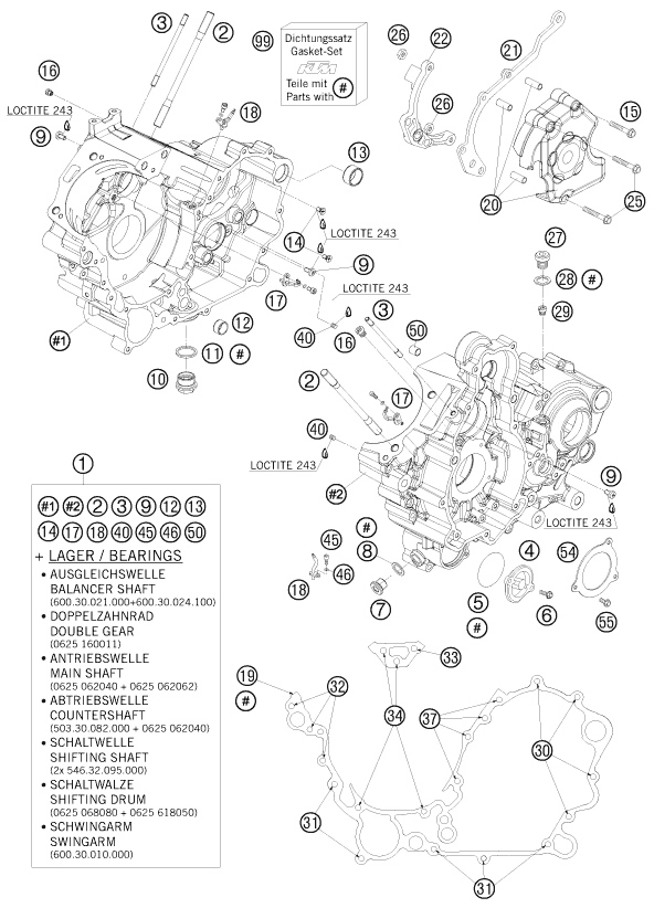 Sprängskiss: Engine Case – KTM 990 SUPER DUKE R 2008