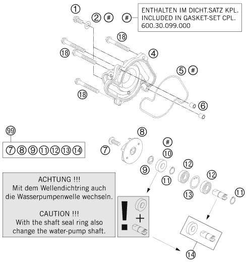 Sprängskiss: Water Pump – KTM 990 SUPER DUKE R 2008