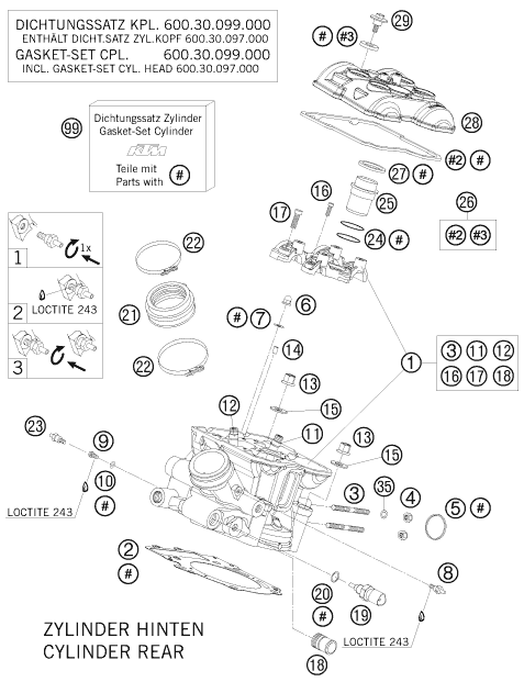 Sprängskiss: Cylinder Head Rear – KTM 990 SUPER DUKE R 2008