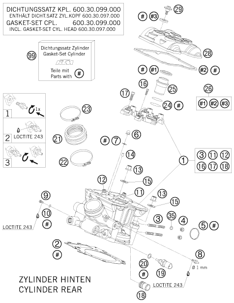 Sprängskiss: Cylinder Head Rear – KTM 990 SUPER DUKE BLACK 2008