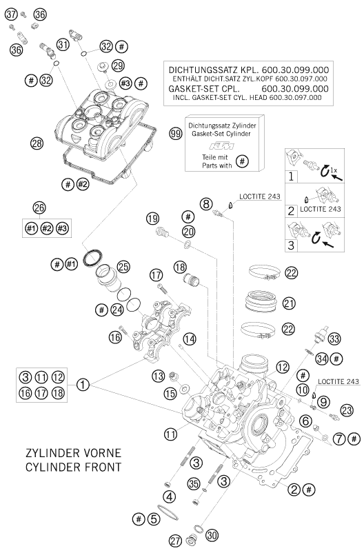 Sprängskiss: Cylinder Head Front – KTM 990 SUPER DUKE R 2008