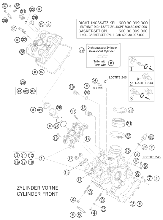 Sprängskiss: Cylinder Head Front – KTM 990 SUPER DUKE BLACK 2008