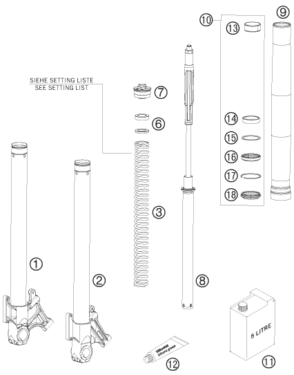 Sprängskiss: Front Fork Disassembled – KTM 990 SUPERMOTO ORANGE 2008