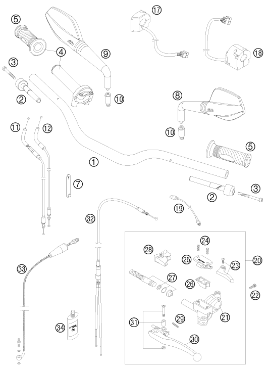 Sprängskiss: Handlebar, Controls – KTM 950 SUPERMOTO R 2008