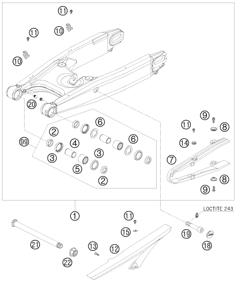 Sprängskiss: Swing Arm – KTM 950 SUPERMOTO R 2008