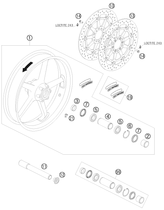 Sprängskiss: Front Wheel – KTM 950 SUPERMOTO R 2008