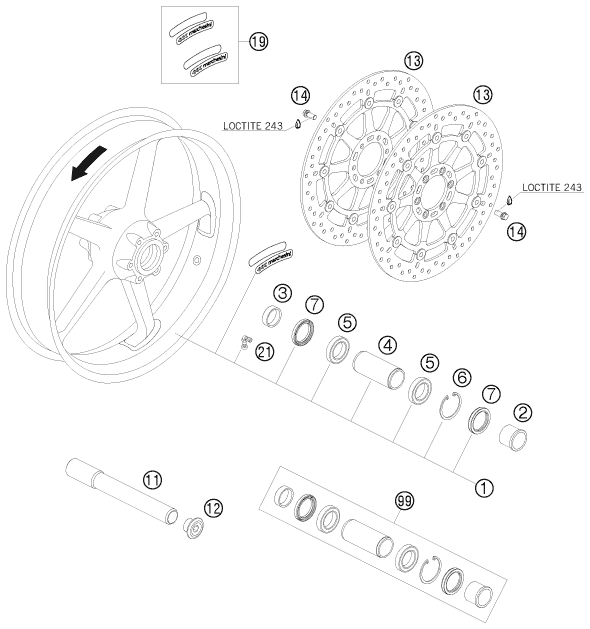 Sprängskiss: Front Wheel – KTM 950 SUPERMOTO R 2008