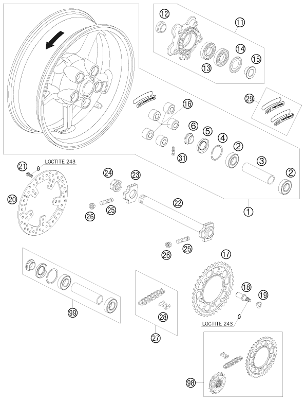 Sprängskiss: Rear Wheel – KTM 950 SUPERMOTO R 2008