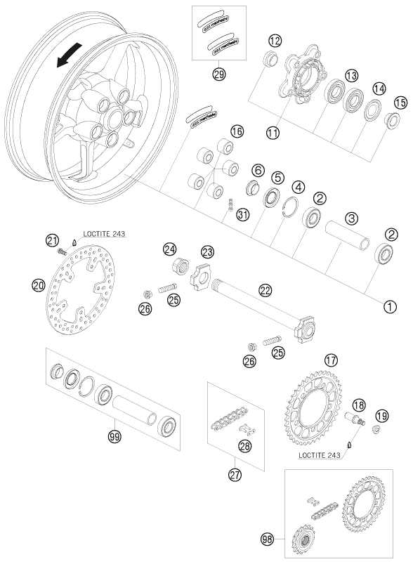 Sprängskiss: Rear Wheel – KTM 950 SUPERMOTO R 2008