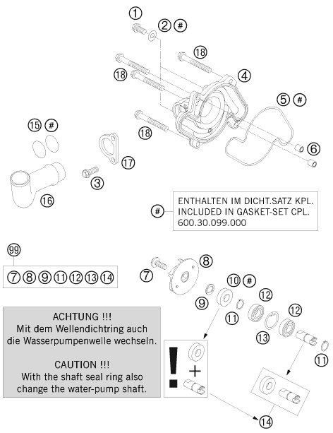Sprängskiss: Water Pump – KTM 950 SUPER ENDURO R 2008