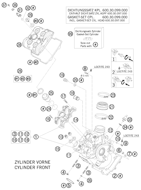Sprängskiss: Cylinder Head Front – KTM 950 SUPER ENDURO R 2008