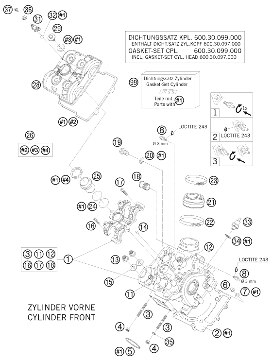 Sprängskiss: Cylinder Head Front – KTM 950 SUPER ENDURO R 2008