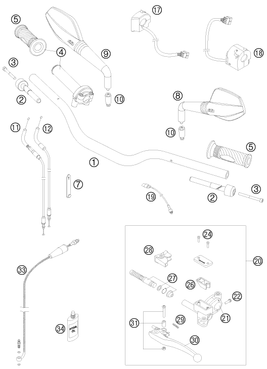 Sprängskiss: Handlebar, Controls – KTM 990 SUPERMOTO ORANGE 2008