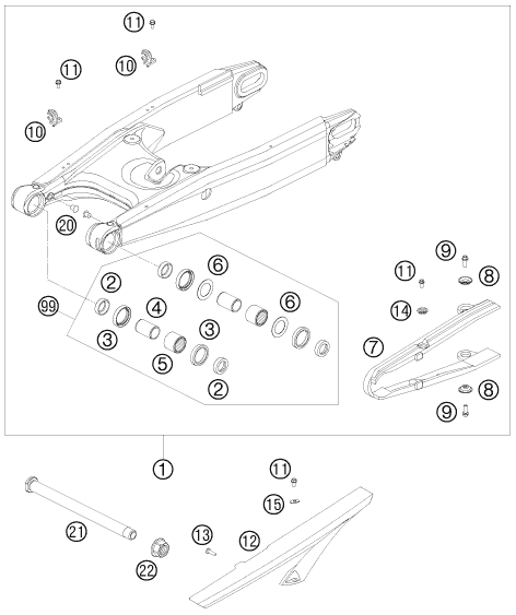 Sprängskiss: Swing Arm – KTM 990 SUPERMOTO ORANGE 2008
