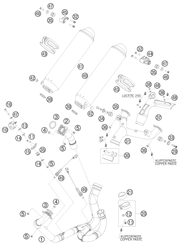 Sprängskiss: Exhaust System – KTM 990 SUPERMOTO ORANGE 2008