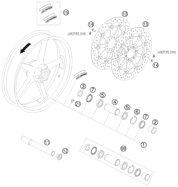 Sprängskiss: Front Wheel – KTM 990 SUPERMOTO ORANGE 2008