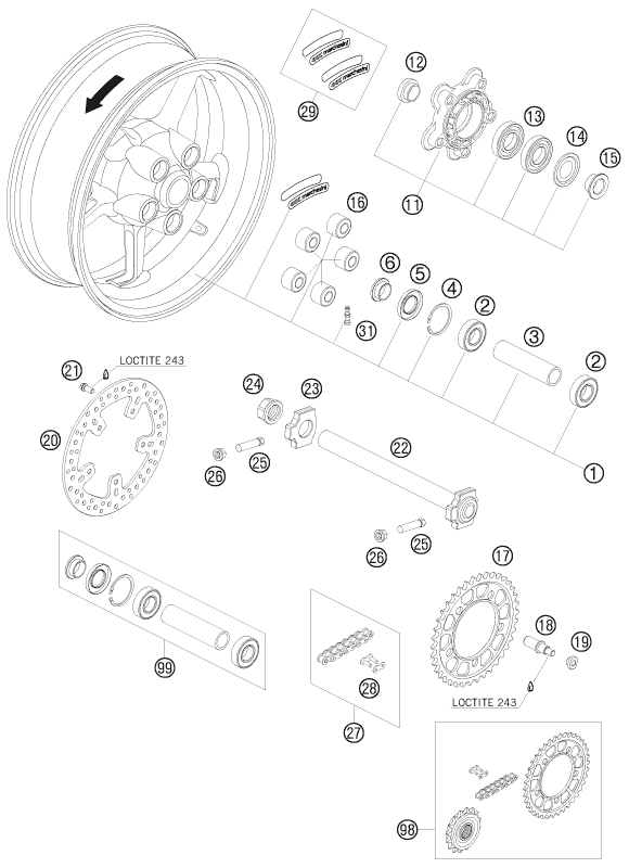 Sprängskiss: Rear Wheel – KTM 990 SUPERMOTO ORANGE 2008