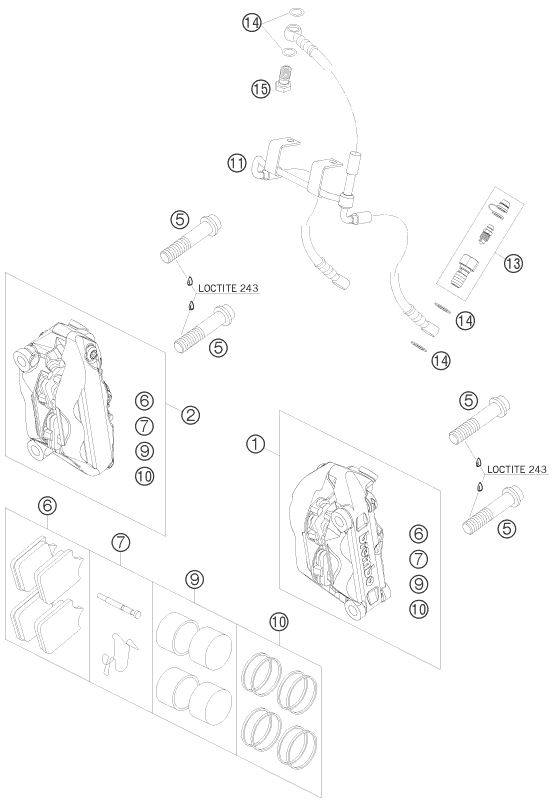 Sprängskiss: Front Brake Caliper – KTM 990 SUPERMOTO ORANGE 2008