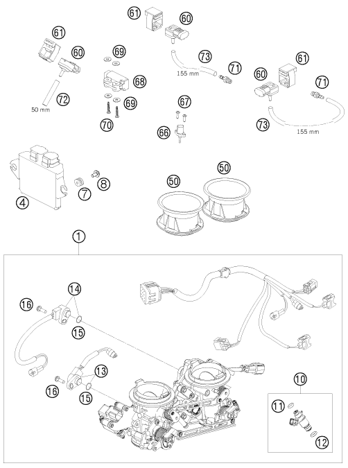Sprängskiss: Throttle Body – KTM 990 SUPERMOTO ORANGE 2008