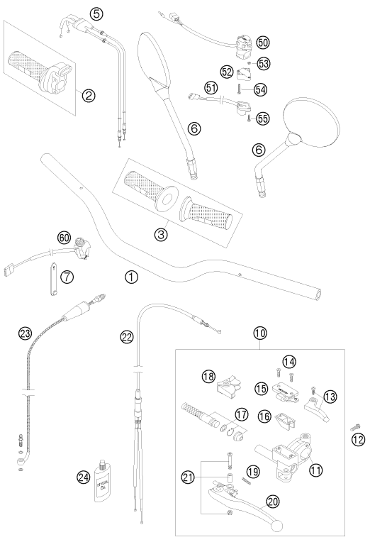 Sprängskiss: Handlebar, Controls – KTM 950 SUPER ENDURO R 2008